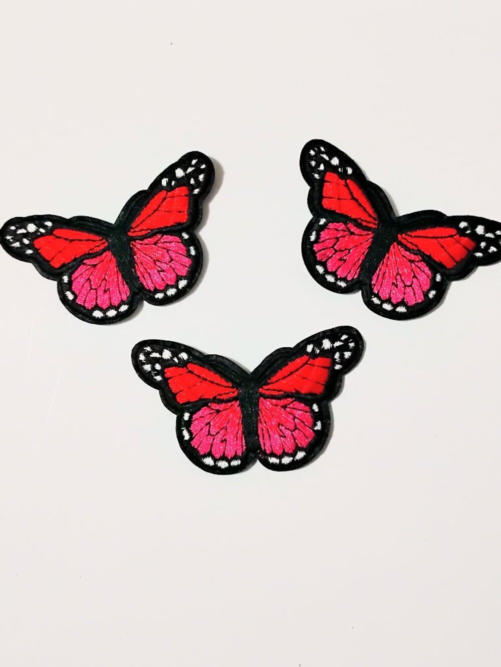 3 Pc Large 3"x2" Red White & Pink Embroidered Patches Butterfly Fridge MAGNETS